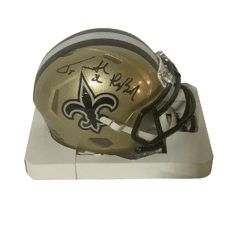 Safest football helmet options-Tyrann Mathieu Autographed "Honey Badger" Saints Mini Helmet