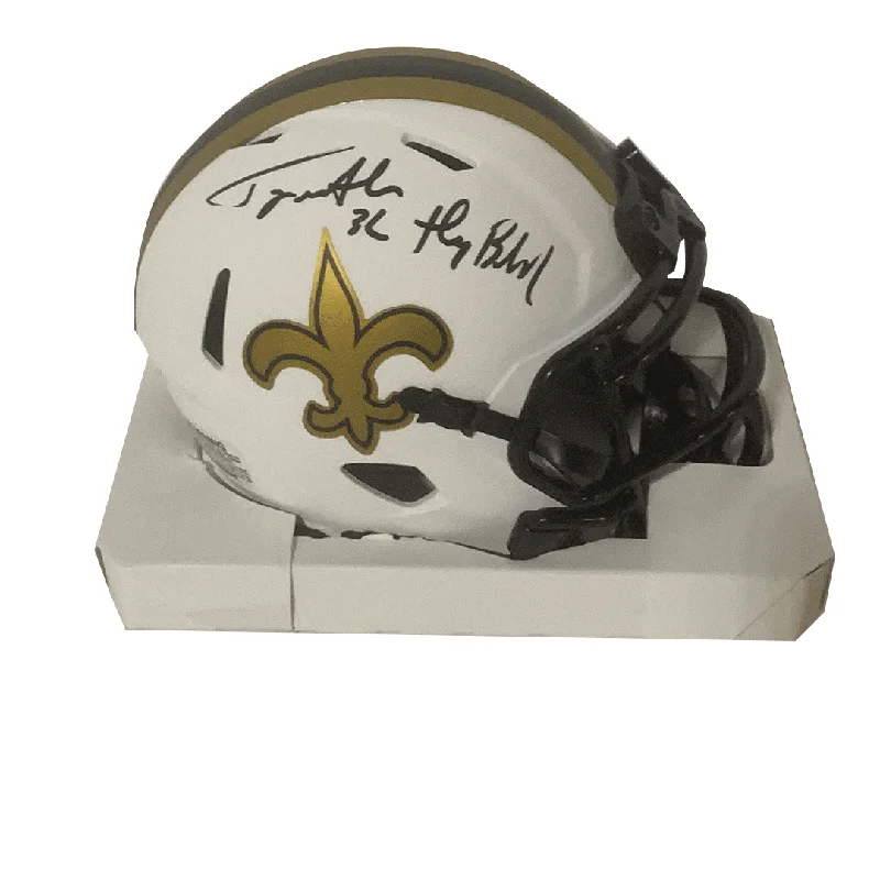 How to select football helmets with proper safety standards-Tyrann Mathieu Autographed "Honey Badger" Saints Lunar White Mini Helmet