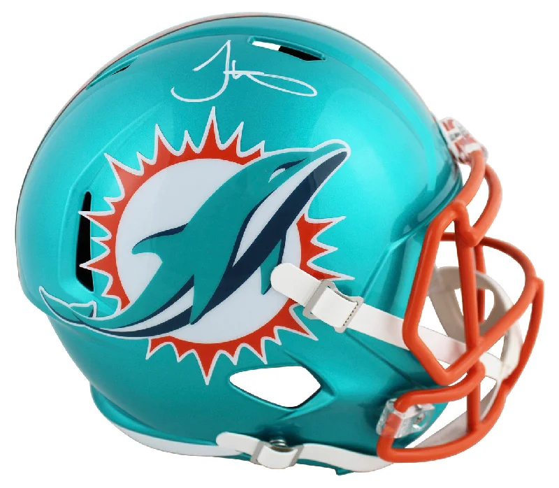 Football helmet outer shell design-Tyreek Hill Autographed Full-Size Speed Flash Replica Dolphins Football Helmet - Beckett Authenticated