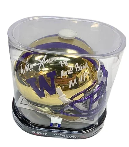 Professional-grade football helmets-Warren Moon Autographed "78 Rose Bowl MVP" Washington Huskies Gold Mini Helmet